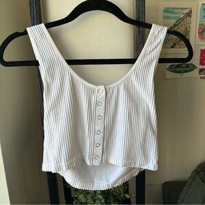 Free People White Ribbed Button-Up Crop Top